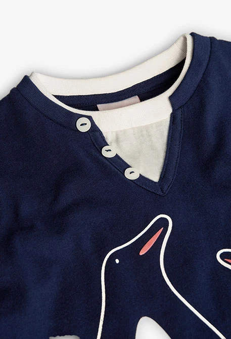 Navy blue knitted boy´s t-shirt with penguins