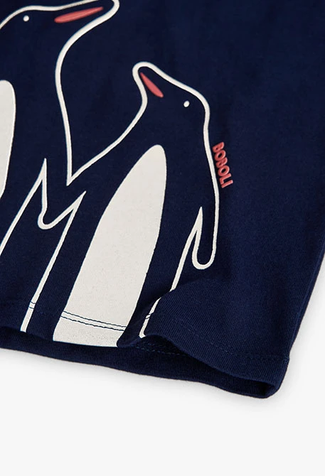 Navy blue knitted boy´s t-shirt with penguins