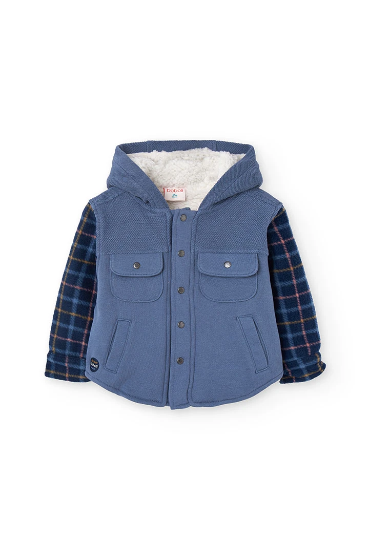 Blue plaid fleece jacket for boy