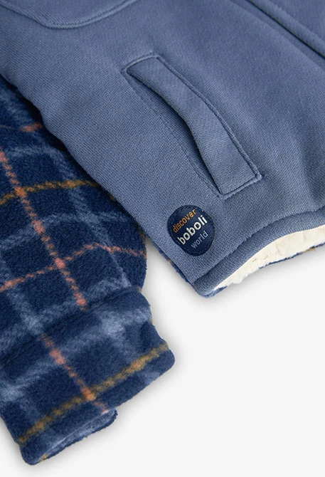 Veste garçon en molleton bleu à carreaux
