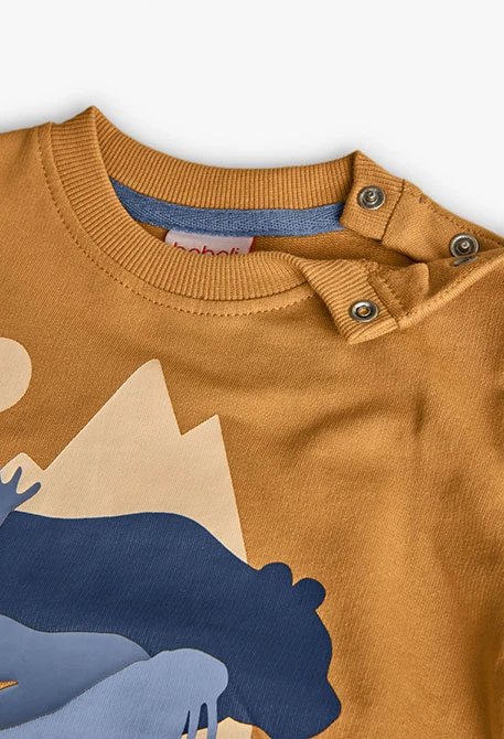 Yellow knitted animal-themed outfit for boy