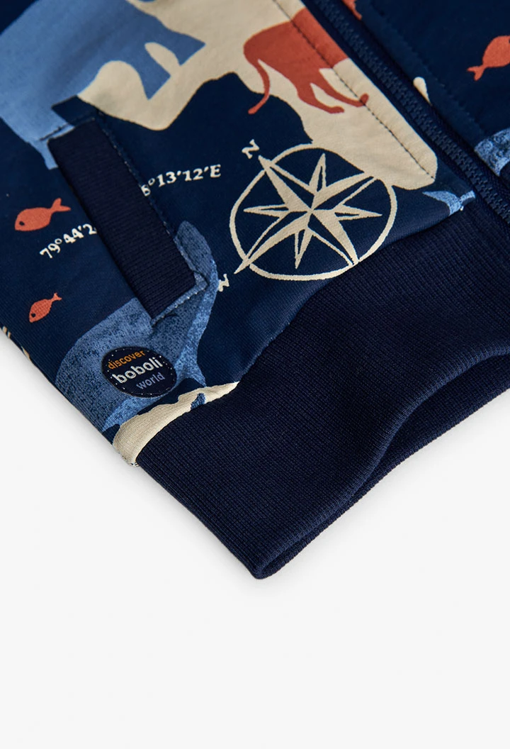 Giacca in pile stampata blu con animali per neonati