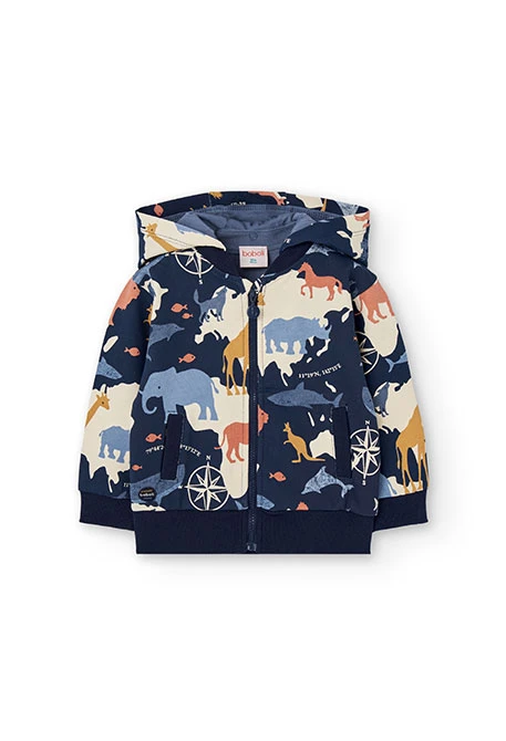 Printed fleece jacket, baby blue animals