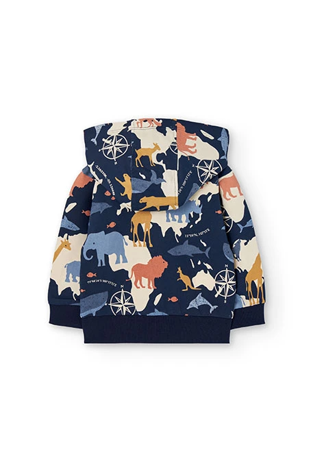 Giacca in pile stampata blu con animali per neonati