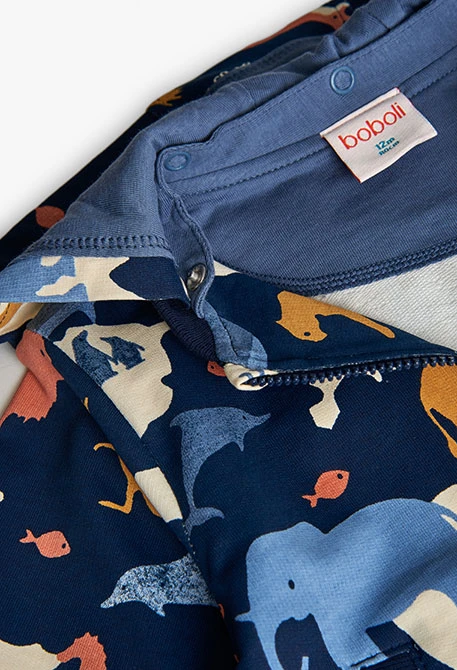 Printed fleece jacket, baby blue animals