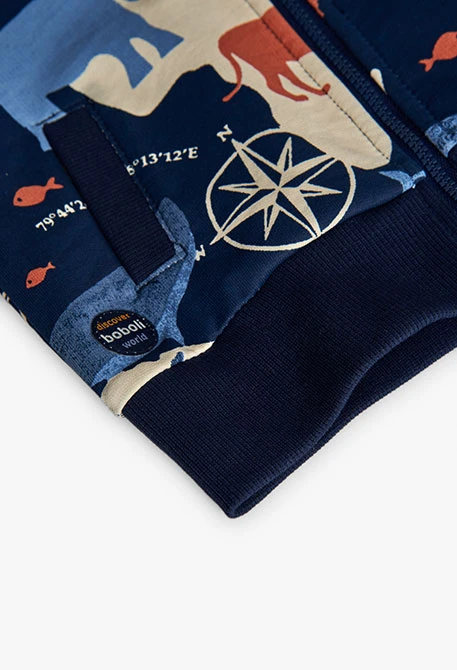 Printed fleece jacket, baby blue animals