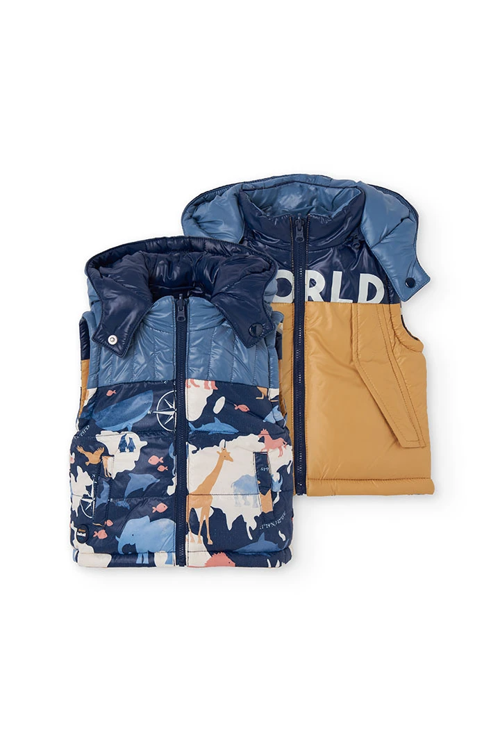 Reversible technical fabric boy´s gilet