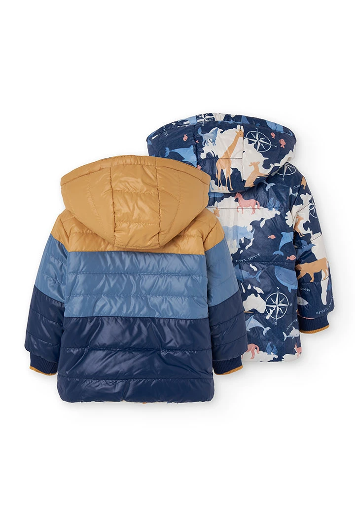 Reversible technical fabric parka for boys