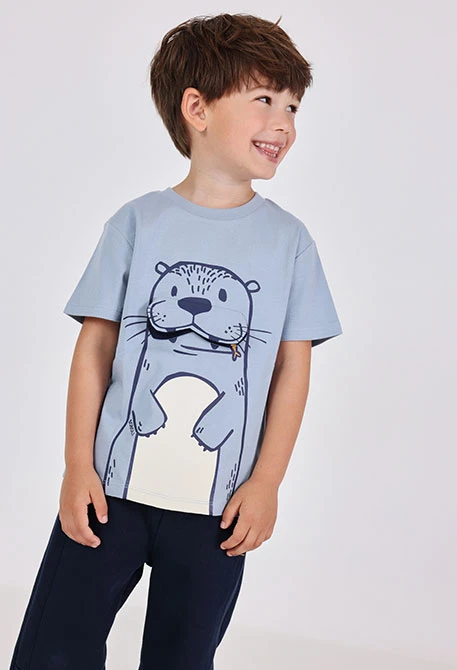 T-shirt garçon en maille grise animal
