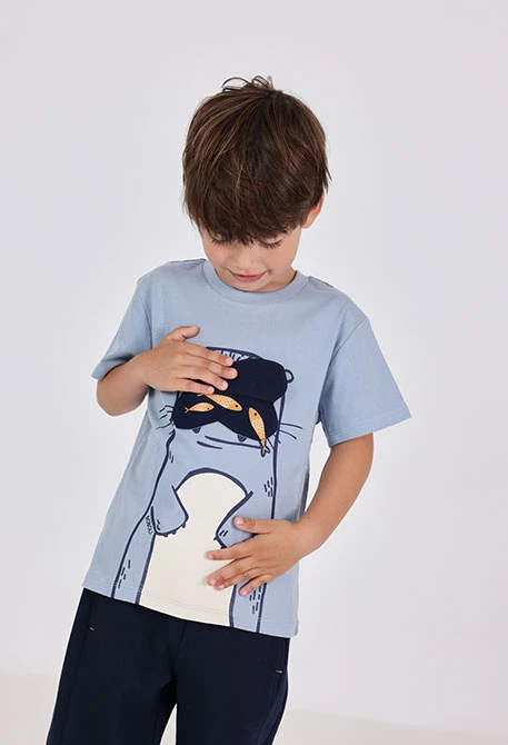 T-shirt garçon en maille grise animal