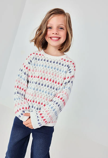 Pull fille coton blanc