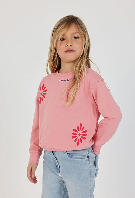 Mädchen-Sweatshirt aus Baumwolle in Lachsfarbe