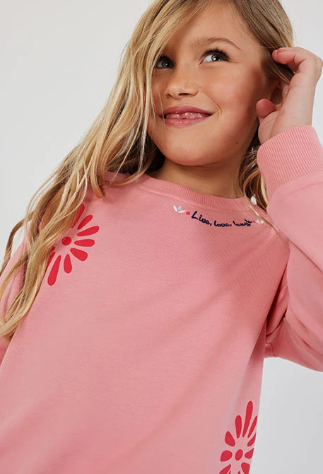 Sweat-shirt fille en coton saumon