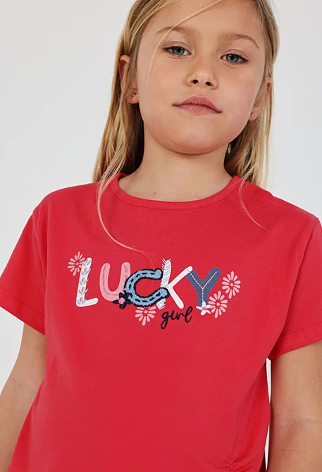 Camiseta niña algodón fresa