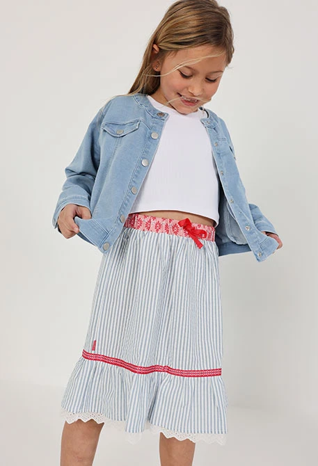 Falda popelín azul blanco rosa