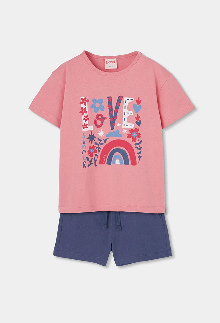 Camiseta menina algodão rosa