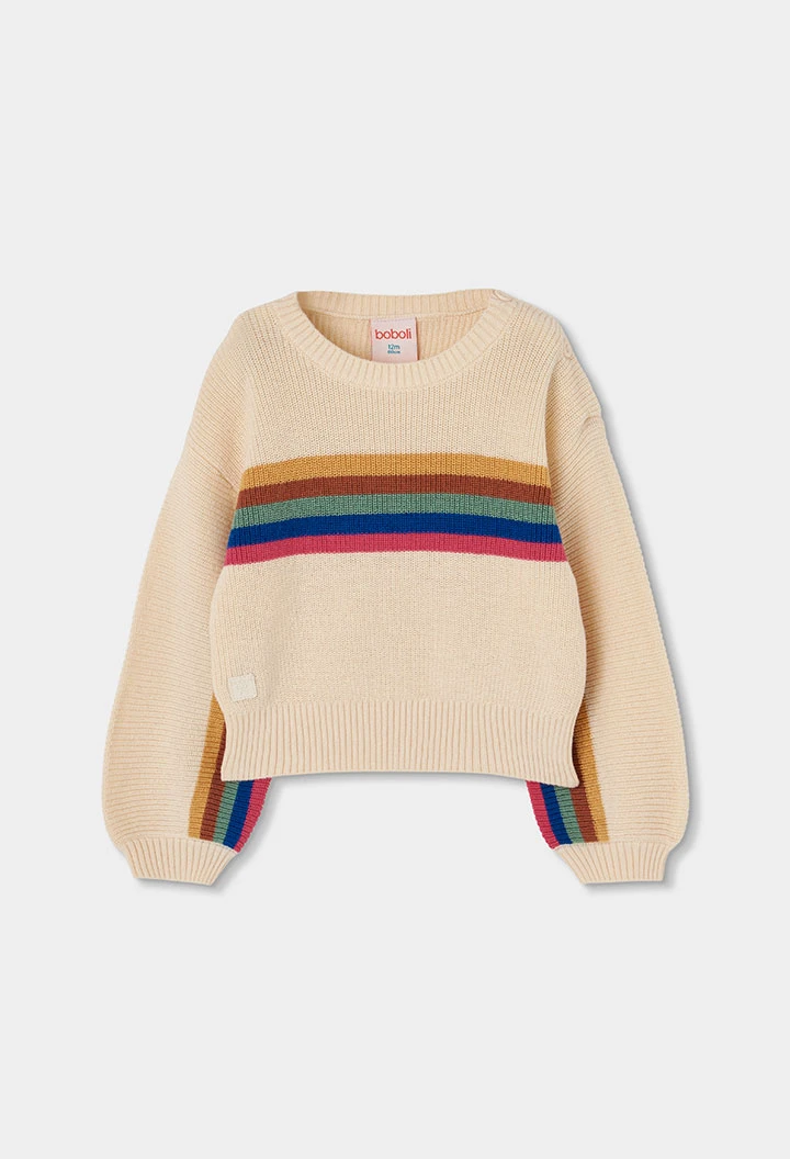Jersey niña crudo con rayas multicolor