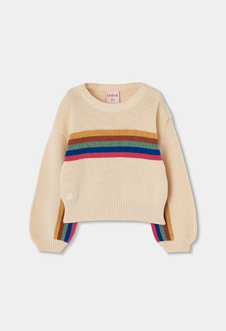 Camisola de menina cru com riscas multicolor