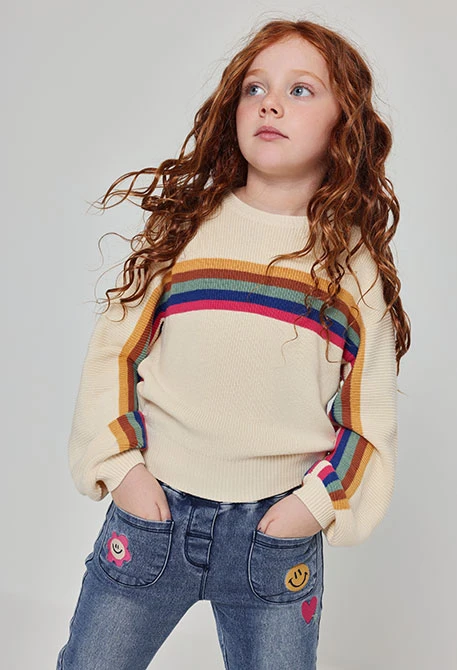 Jersey niña crudo con rayas multicolor