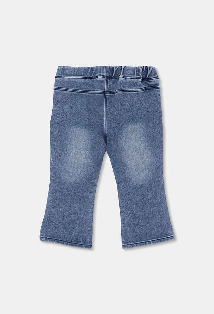 Pantalon denim fille bleu avec patches de fleurs