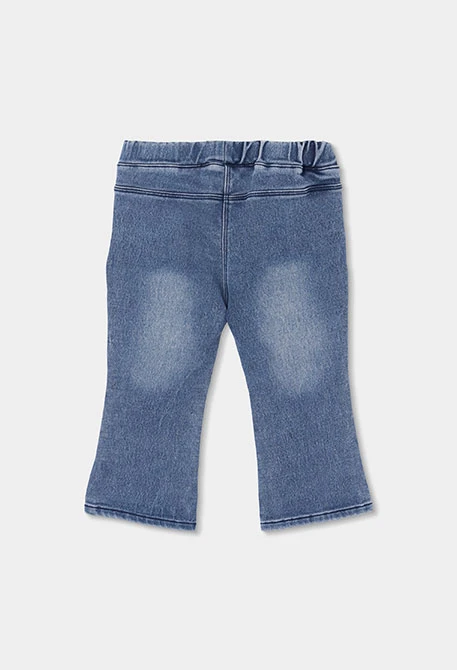 Pantalon denim fille bleu avec patches de fleurs