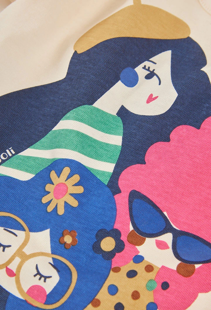 T-shirt en maille fille écru imprimé amies