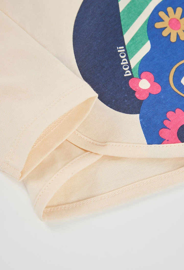 T-shirt en maille fille écru imprimé amies
