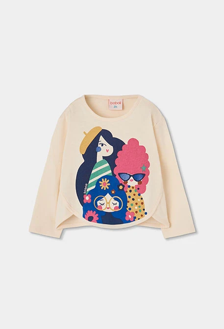 T-shirt en maille fille écru imprimé amies