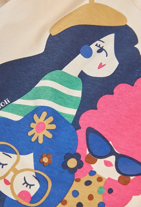 T-shirt en maille fille écru imprimé amies