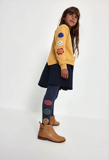 Collant azul-marinho estampado de smileys
