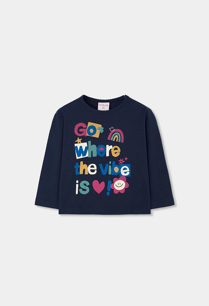 T-shirt en maille fille bleu marine imprimé lettres