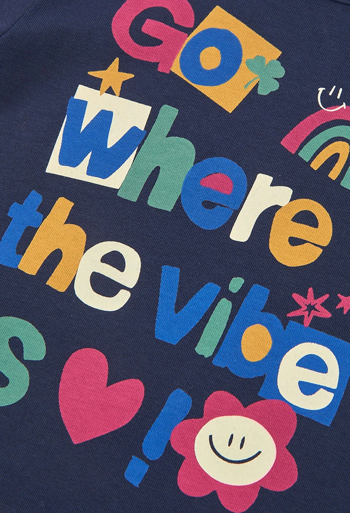 T-shirt en maille fille bleu marine imprimé lettres