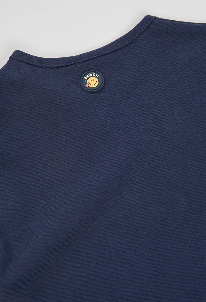T-shirt en maille fille bleu marine imprimé lettres