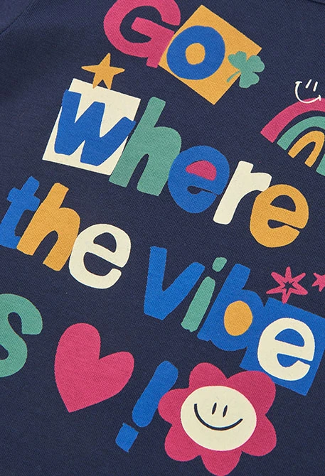 T-shirt en maille fille bleu marine imprimé lettres