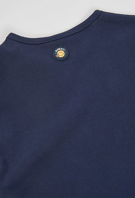T-shirt en maille fille bleu marine imprimé lettres