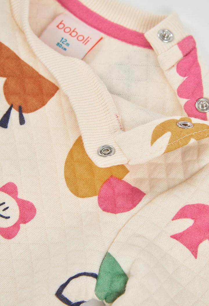 Sweat-shirt en maille fille écru imprimé multicolore