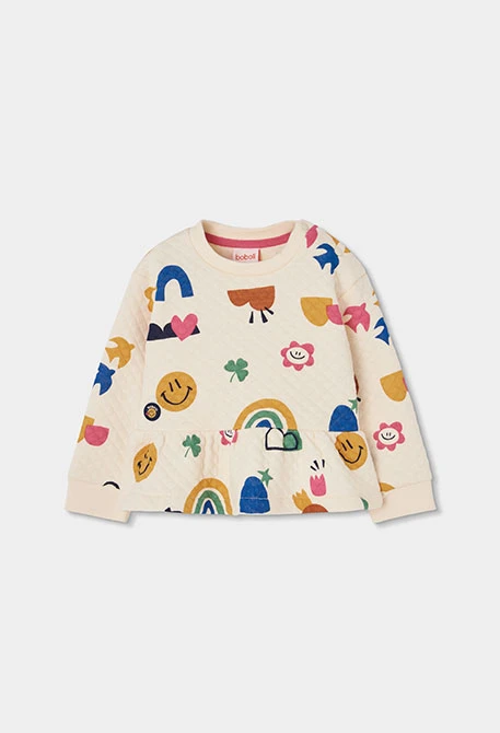 Sweat-shirt en maille fille écru imprimé multicolore