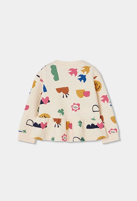 Sweat-shirt en maille fille écru imprimé multicolore