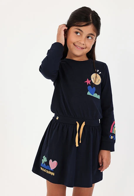 Vestito in maglia blu navy stampato con paillettes