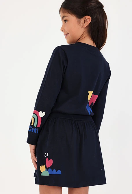 Marineblaues besticktes Strickkleid mit Pailletten