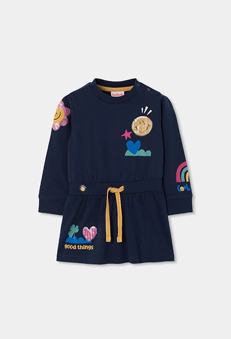 Robe en maille bleu marine imprimée avec sequins