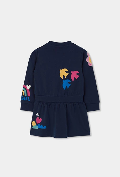 Robe en maille bleu marine imprimée avec sequins