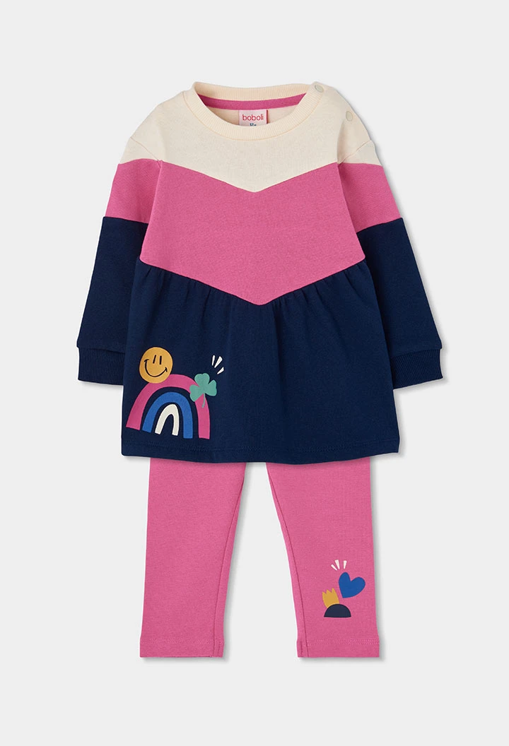 Ensemble en maille fille bleu marine imprimé arc-en-ciel