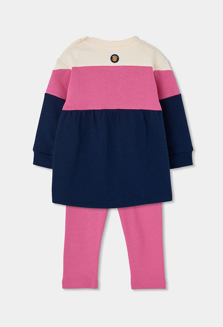 Ensemble en maille fille bleu marine imprimé arc-en-ciel
