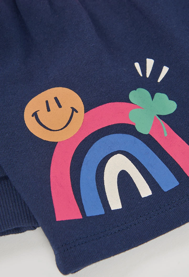 Ensemble en maille fille bleu marine imprimé arc-en-ciel