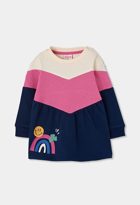 Ensemble en maille fille bleu marine imprimé arc-en-ciel