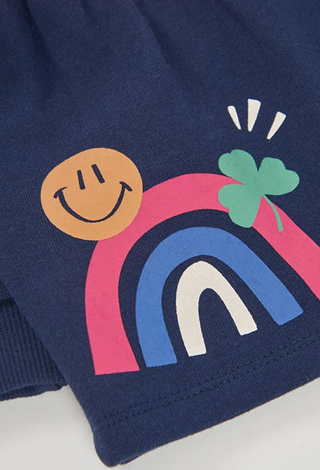 Ensemble en maille fille bleu marine imprimé arc-en-ciel