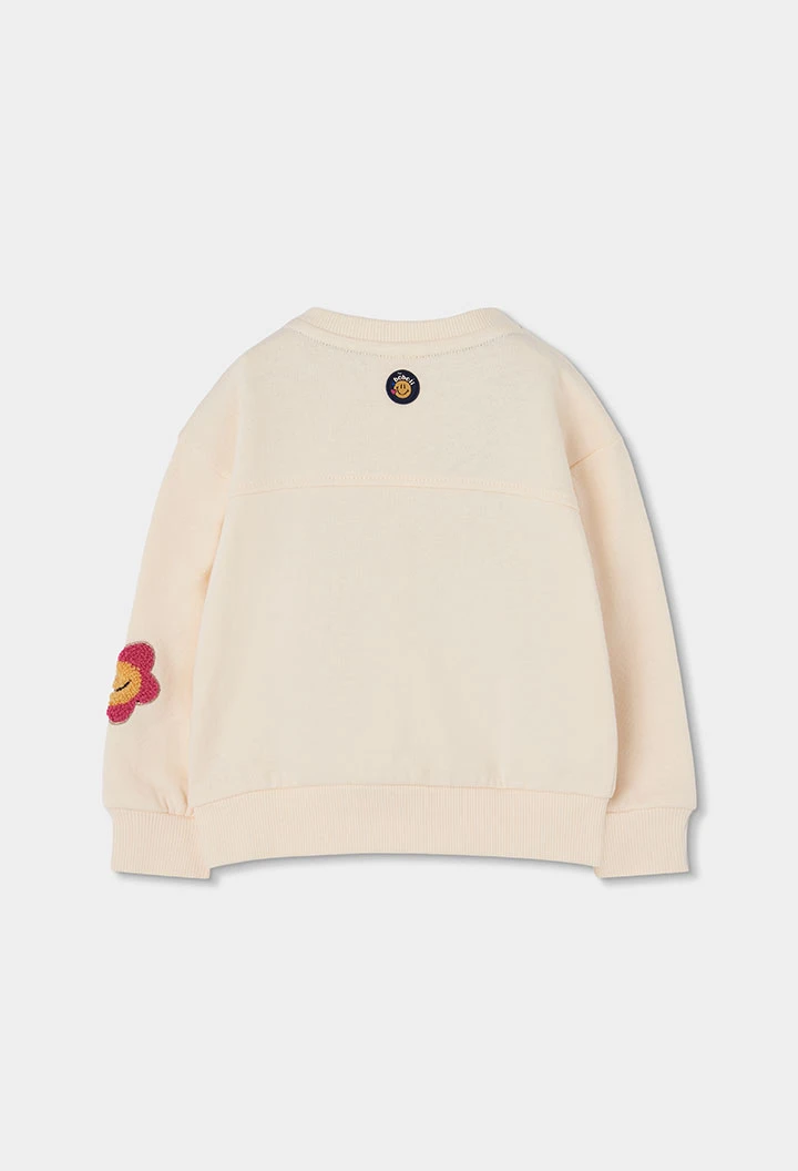 Sweat-shirt en molleton fille écru avec emojis