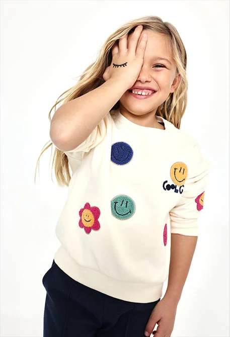 Sudadera felpa niña crudo con emojis