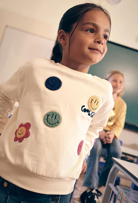 Sudadera felpa niña crudo con emojis
